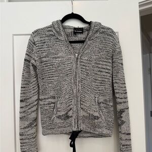 The Kooples black/grey/ White Knit Zip-Up hoodie size small